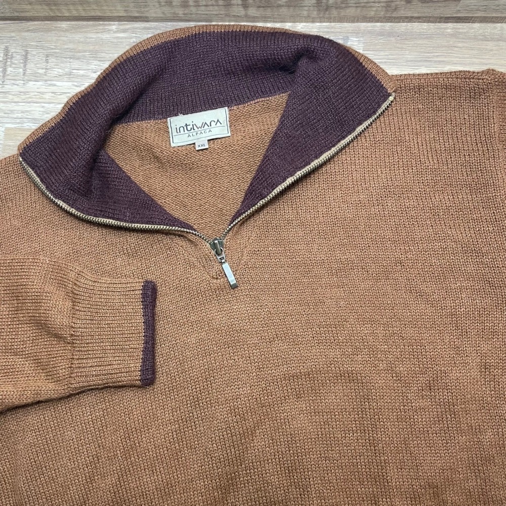 Intiwara‎ Alpaca Mens XXL Quarter Zip Hand Made Sweater 100% Alpaca Brown